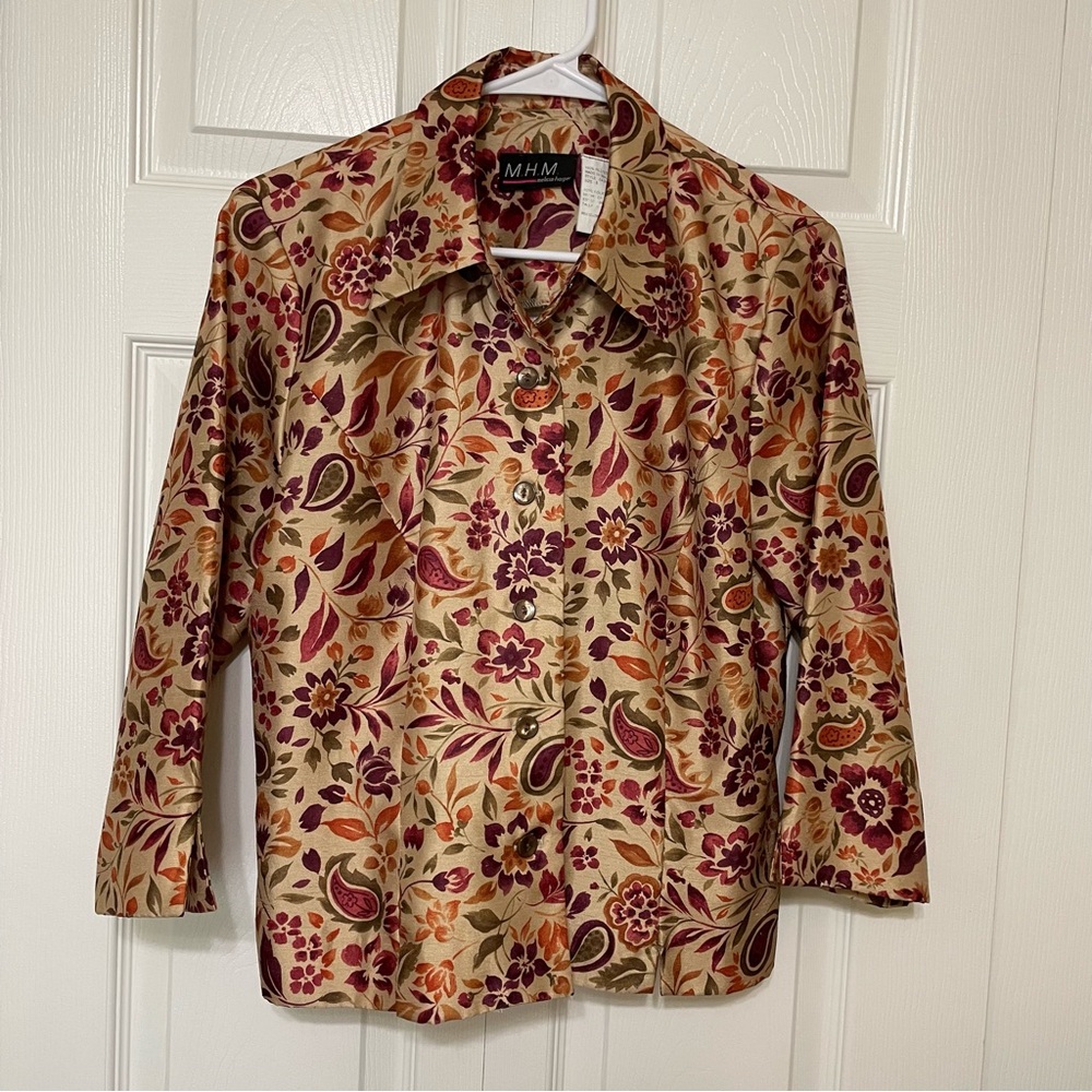 MHM Women's Elegant Floral Blazer - Red and Tan